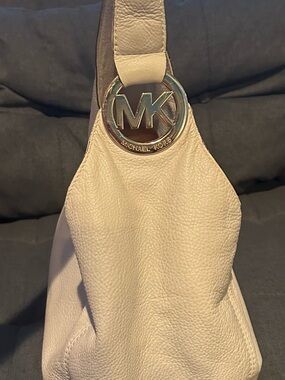 Michael Kors Cream Leather Hobo with Gold MK Logo